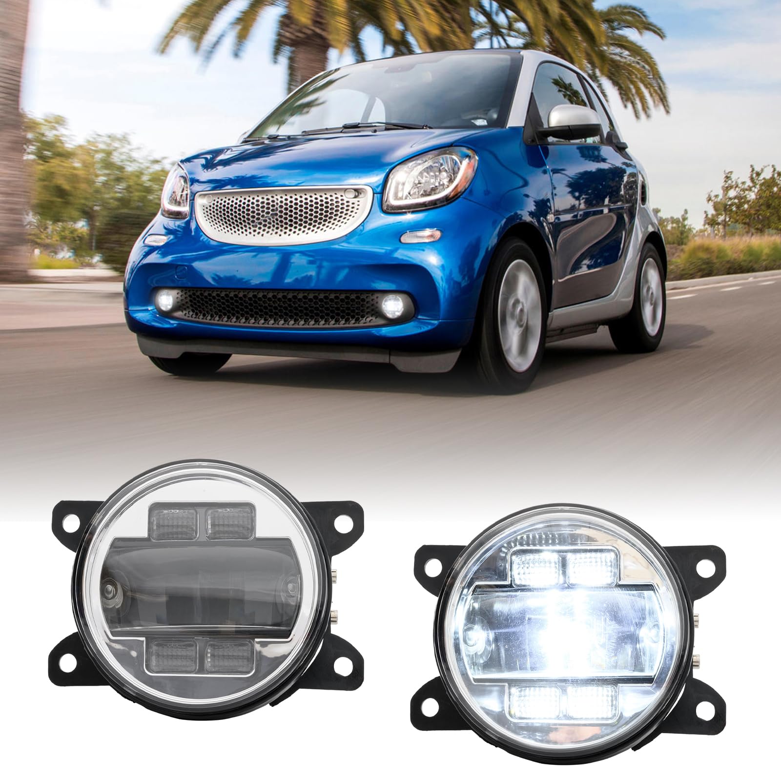 njssjd LED Nebelscheinwerfer mit DRL Blinker Montage für 2014-2019 Smart Fortwo Forfour W453, 2012-2021 Benz Citan W415 Frontstoßstange Nebelscheinwerfer (klare Linse) von njssjd