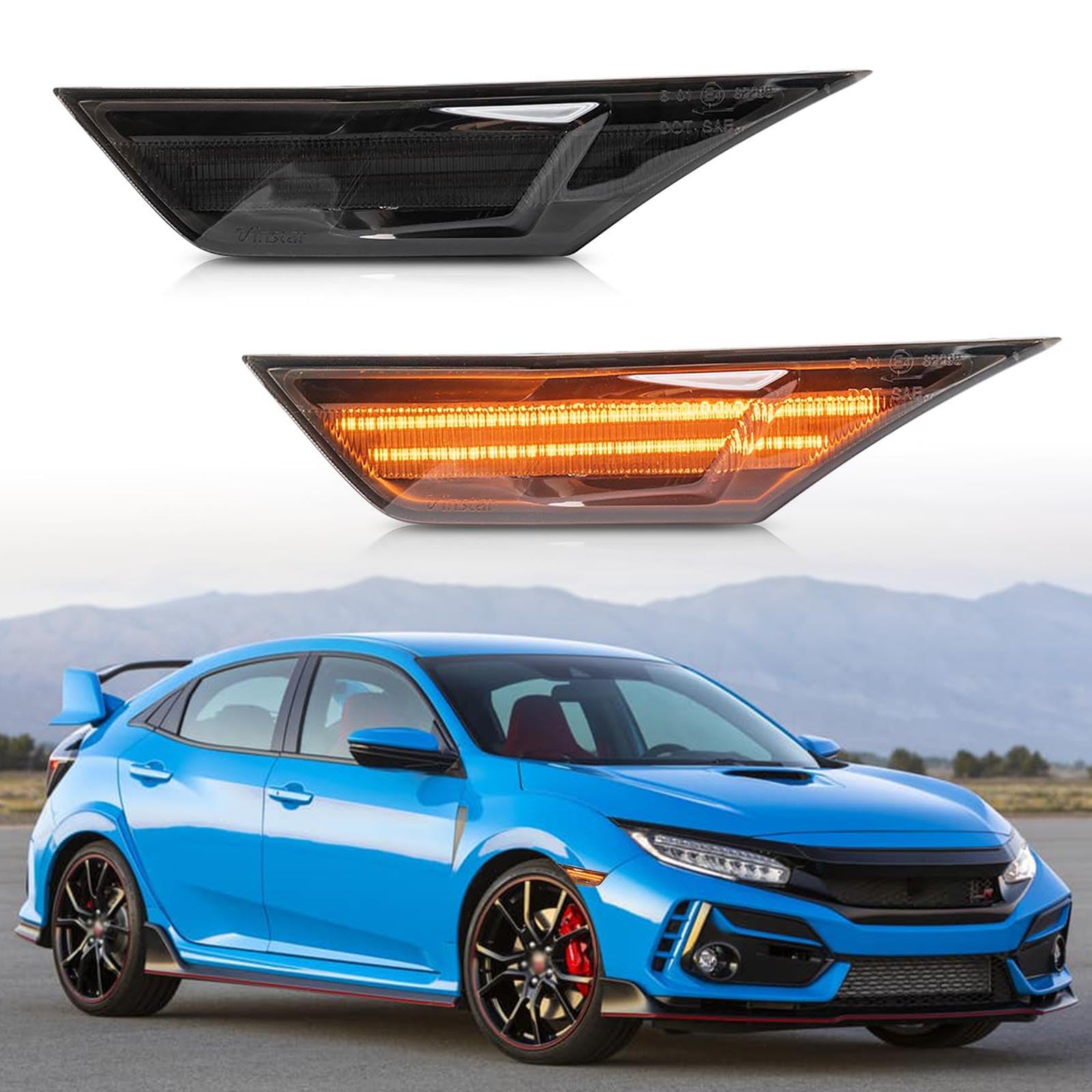 njssjd LED-Seitenmarkierungsleuchten für 2017-2022 H.onda Civic Type R FK8, vordere bernsteinfarbene LED-Seitenblinker, getönte Linse von njssjd