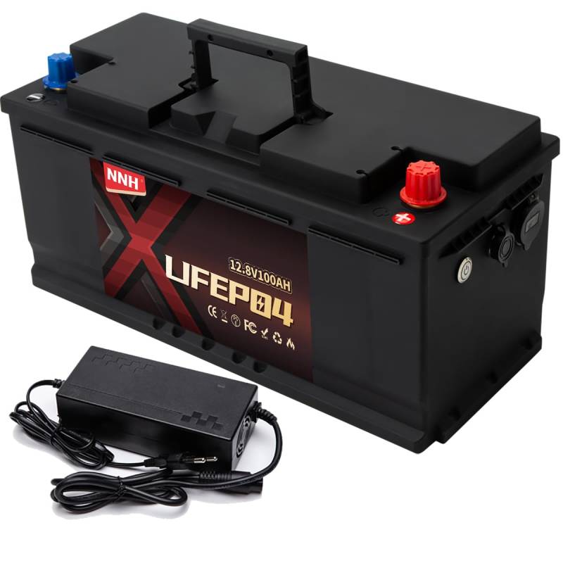 NNH 12V 100Ah LiFePO4 Batterie - 1280Wh Lithium Akku Autobatterie | 100A BMS | Max. 15000 Zyklen | Wiederaufladbare Batterie | Perfekt für Solaranlage, Wohnmobil, Boot, Haushalt und Camping von nnh