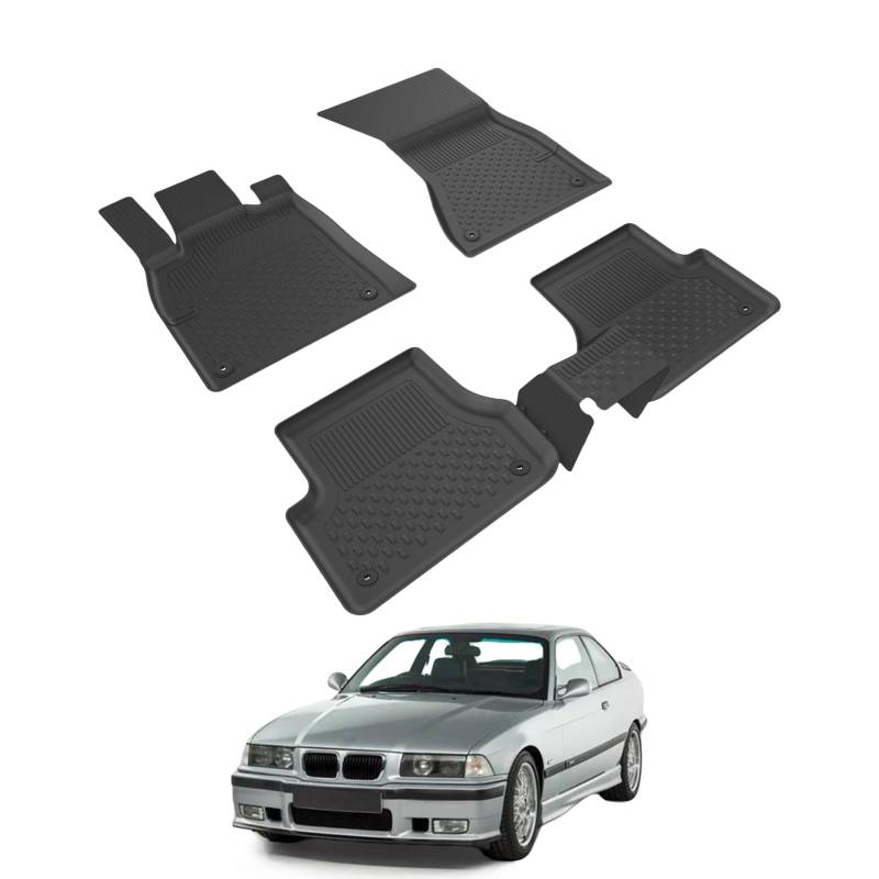 Auto Fußmatten Kompatibel mit BMW 3er E36 1990-1998 Geruchlos 4.5D Passform Allwetter Automatten 5 Teilige | Antirutschmatte Hoher Rand Gummimatten Schwarz Fussmatten Vorne Hinten Autoteppich von noxx