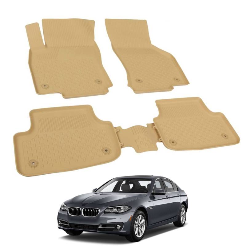 Auto Fußmatten Kompatibel mit BMW 5er F10 2013-2016 Geruchlos 3D Passform Allwetter Automatten 5 Teilige | Antirutschmatte Hoher Rand Gummimatten Beige Fussmatten Vorne Hinten Autoteppich von noxx