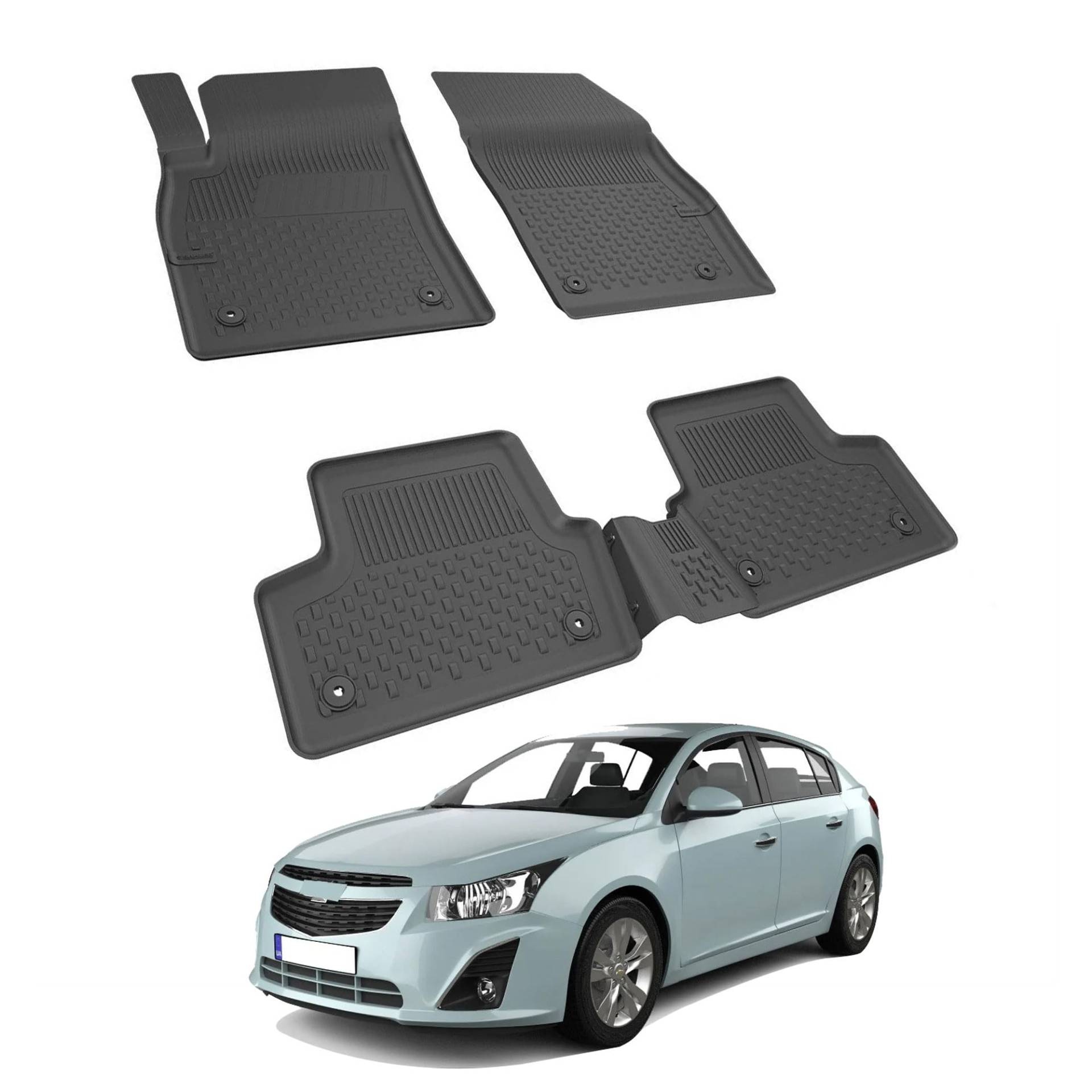 Auto Fußmatten Kompatibel mit Chevrolet Cruze 2009-2016 Geruchlos 4.5D Passform Allwetter Automatten 5 Teilige | Antirutschmatte Hoher Rand Gummimatten Schwarz Fussmatten Vorne Hinten Autoteppich von noxx