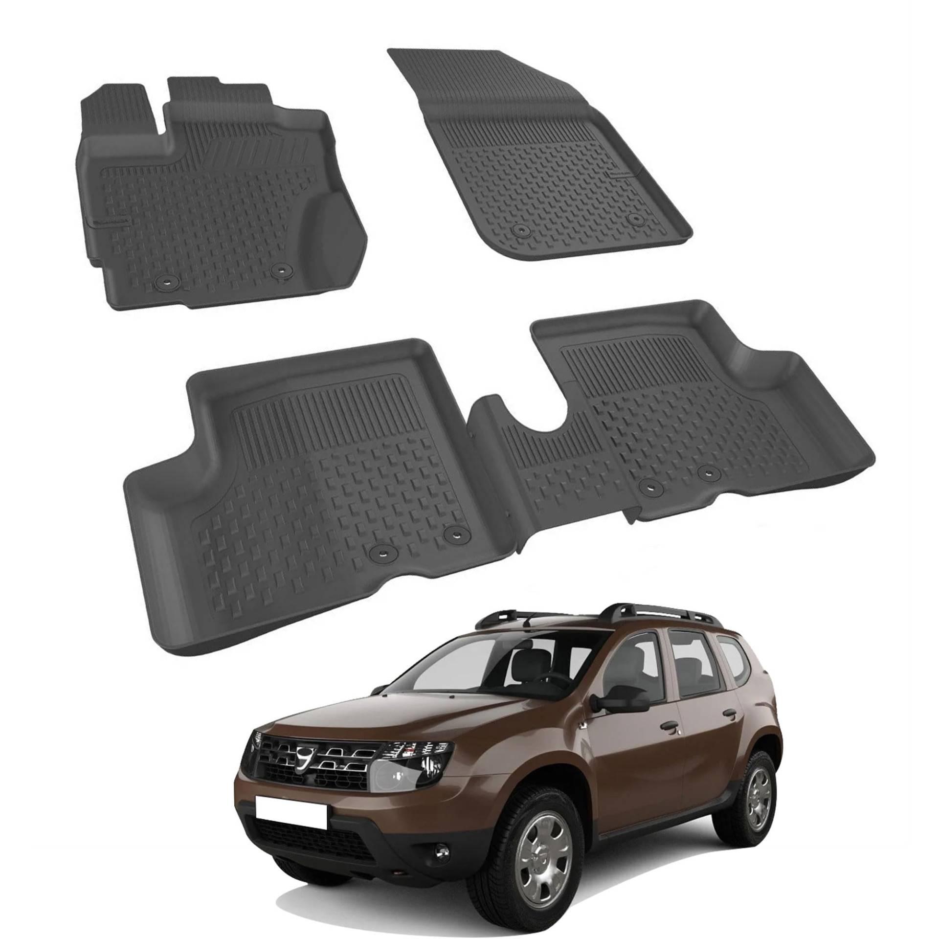 Auto Fußmatten Kompatibel mit Dacia Duster 4x2 2013-2017 Geruchlos 4.5D Passform Allwetter Automatten 5 Teilige | Antirutschmatte Hoher Rand Gummimatten Schwarz Fussmatten Vorne Hinten Autoteppich von noxx