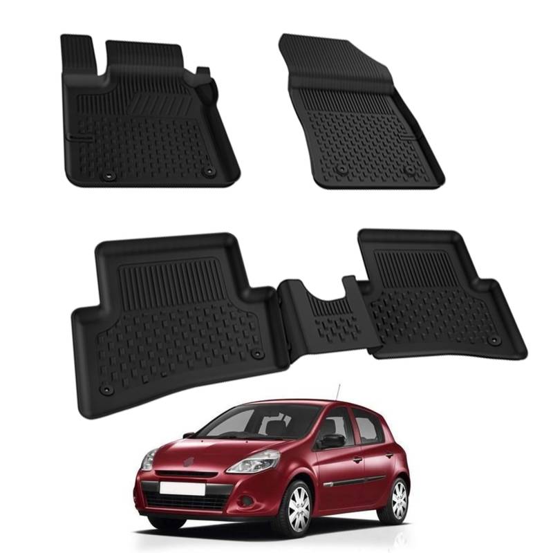 Auto Fußmatten Kompatibel mit Renault Clio III KLW/Sport Tourer 2005-2012 Geruchlos 4.5D Passform Allwetter Automatten 5 TLG | Antirutschmatte Hoher Rand Gummimatten Schwarz Vorne Hinten Autoteppich von noxx