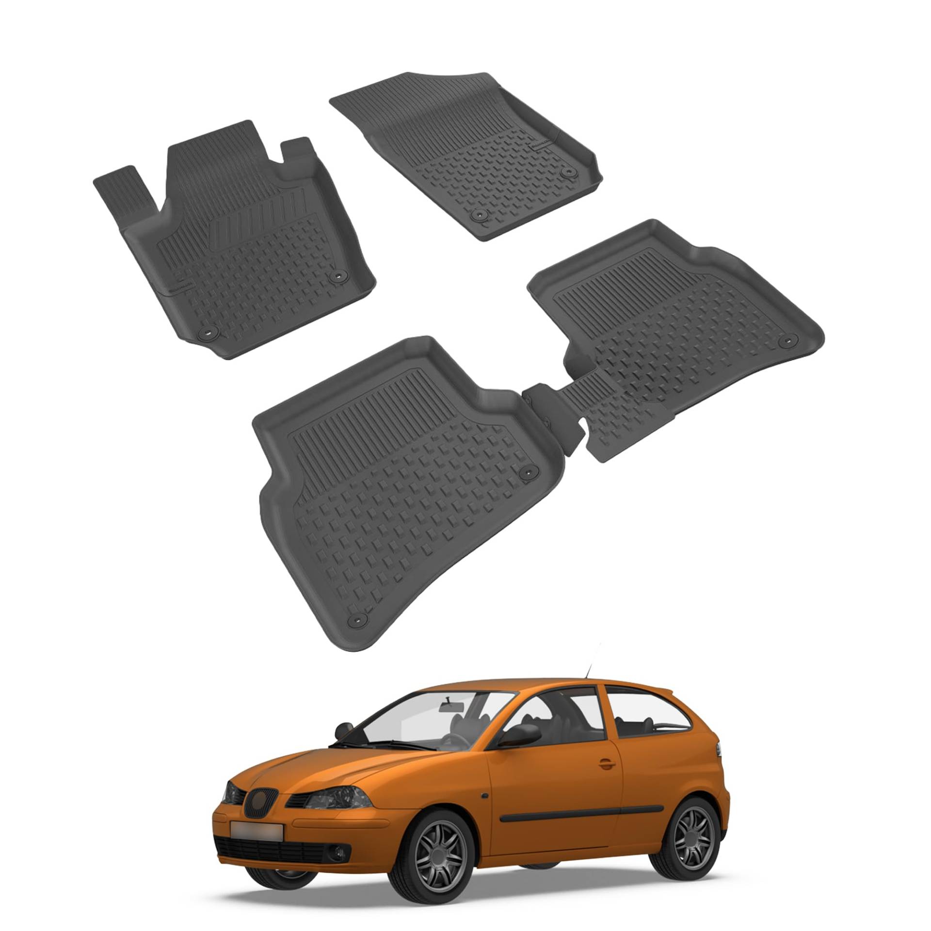 Auto Fußmatten Kompatibel mit SEAT Ibiza III 2001-2008 Geruchlos 4.5D Passform Allwetter Automatten 5 Teilige | Antirutschmatte Hoher Rand Gummimatten Schwarz Fussmatten Vorne Hinten Autoteppich von noxx