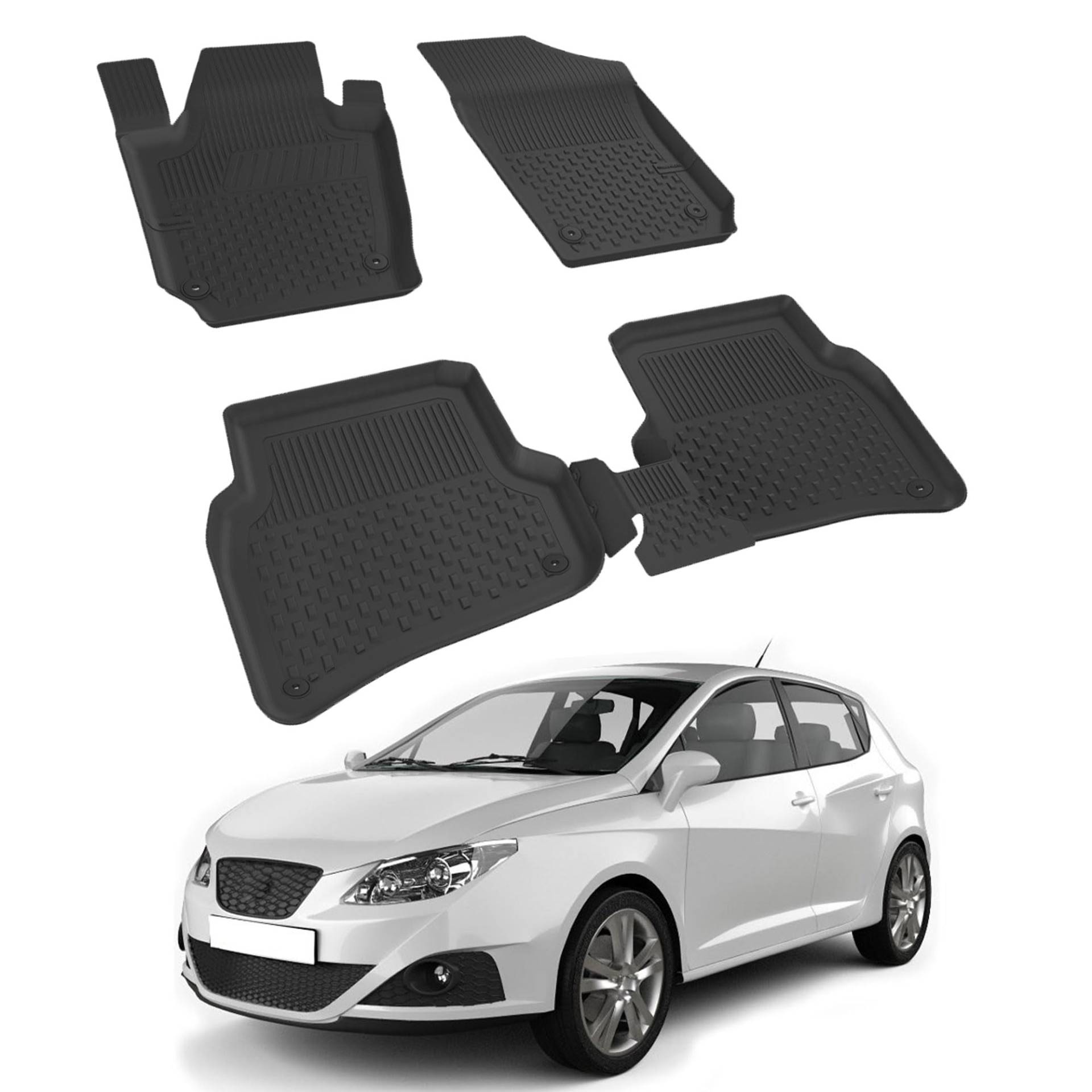 Auto Fußmatten Kompatibel mit SEAT Ibiza IV 2009-2017 Geruchlos 4.5D Passform Allwetter Automatten 5 Teilige | Antirutschmatte Hoher Rand Gummimatten Schwarz Fussmatten Vorne Hinten Autoteppich von noxx