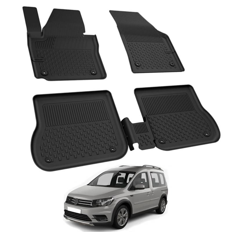 Auto Fußmatten Kompatibel mit VW Caddy 2004-2010 Geruchlos 4.5D Passform Allwetter Automatten 5 Teilige | Antirutschmatte Hoher Rand Gummimatten Schwarz Fussmatten Vorne Hinten Autoteppich von noxx