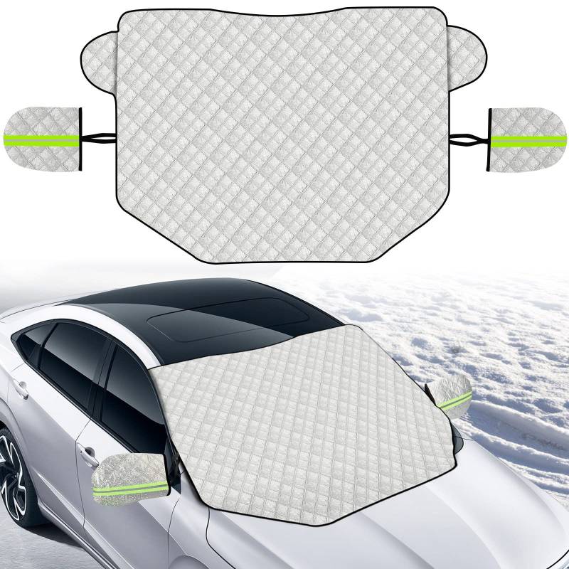 Nutmanel Auto Windschutzscheibe Schneeabdeckung 6 Schichten Frontscheibe Sonnenschutz UV-Frostschutz Schutzhülle Allwetter Heavy Duty Schnee Eis Frost UV Staub Wasserabweisend (145 x 118 cm) von nutmanel