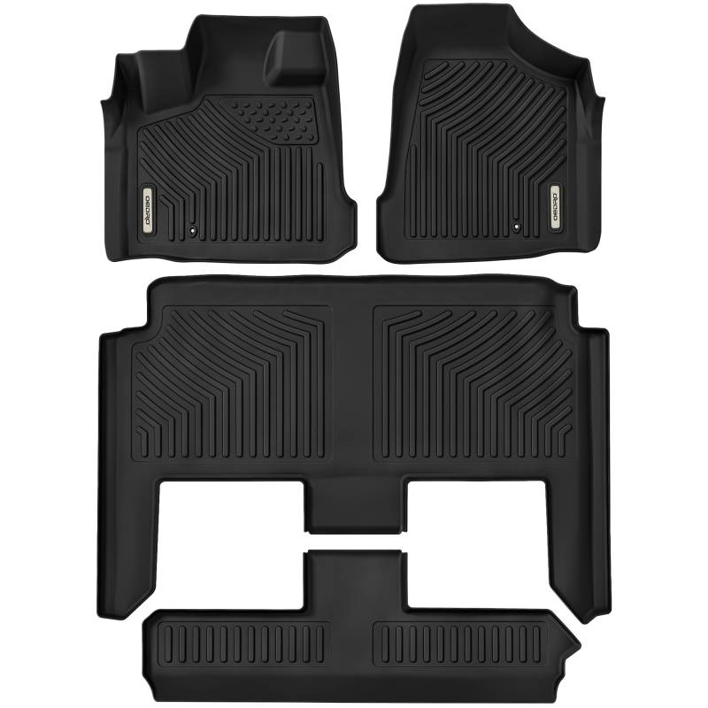 OEDRO Fußmatten passend für 2008–2020 Dodge Grand Caravan/2008–2016 Chrysler Town & Country (nur Stow'n Go), TPE Allwetterschutz inklusive 1., 2. und 3. Reihe, komplettes Set, Schwarz von oEdRo