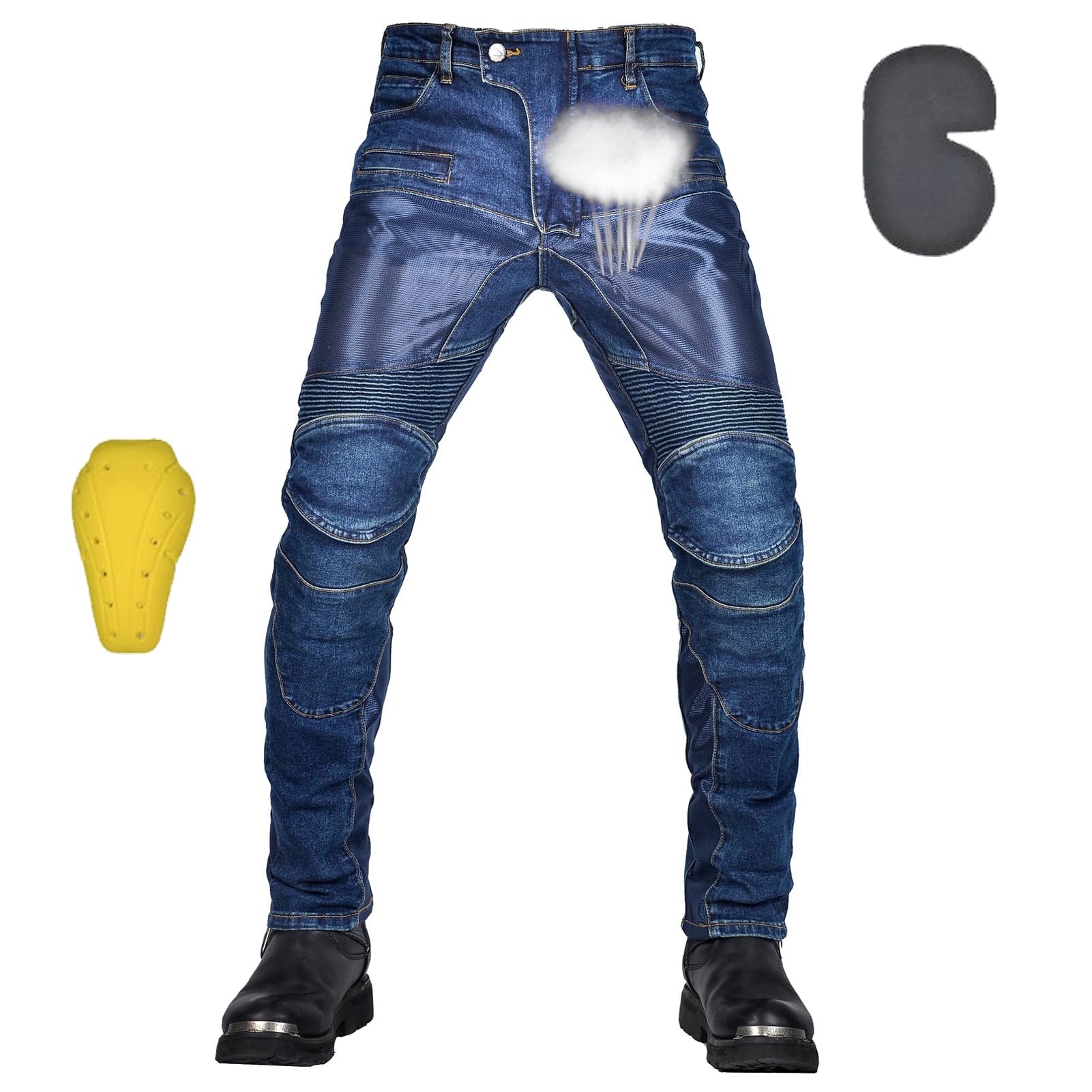 oFzimTo Motorradhose Herren mit Protektoren, Motorrad Jeans Herren, Atmungsaktiv Motorrad Hosen Herren - 4X Schutzausrüstung (All-Blue,3XL) von oFzimTo