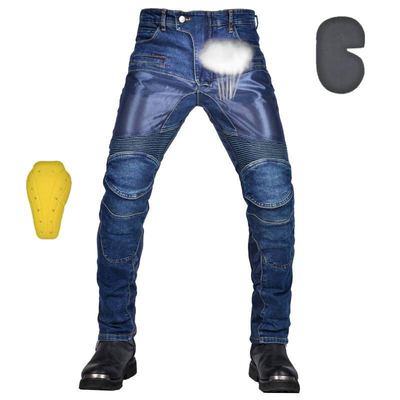 oFzimTo Motorradhose Herren mit Protektoren, Motorrad Jeans Herren, Atmungsaktiv Motorrad Hosen Herren - 4X Schutzausrüstung (All-Blue,4XL) von oFzimTo