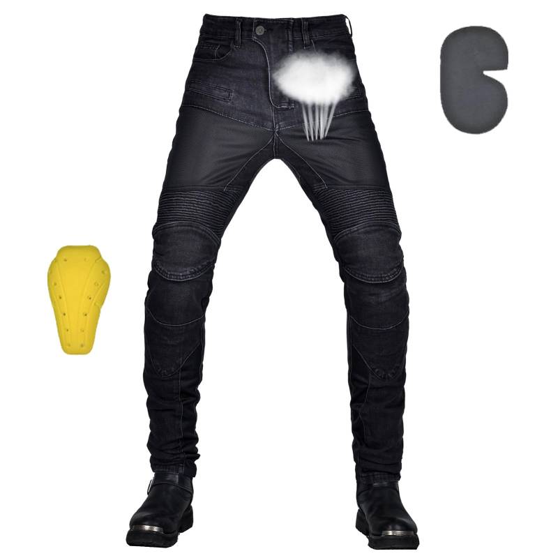 oFzimTo Motorradhose Herren mit Protektoren, Motorrad Jeans Herren, Atmungsaktiv Motorrad Hosen Herren - 4X Schutzausrüstung (Grey-Black,3XL) von oFzimTo