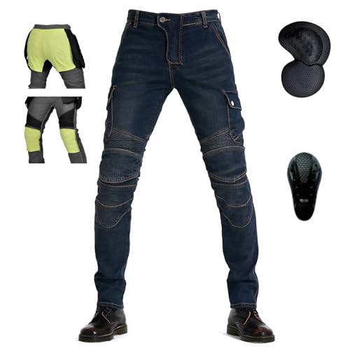 oFzimTo Motorradhose Herren mit Protektoren, Motorrad Jeans Herren, Klassisch Motorrad Hosen Herren, für Winter und Sommer Geeignet (Blau(Kevlar Futter),2XL) von oFzimTo