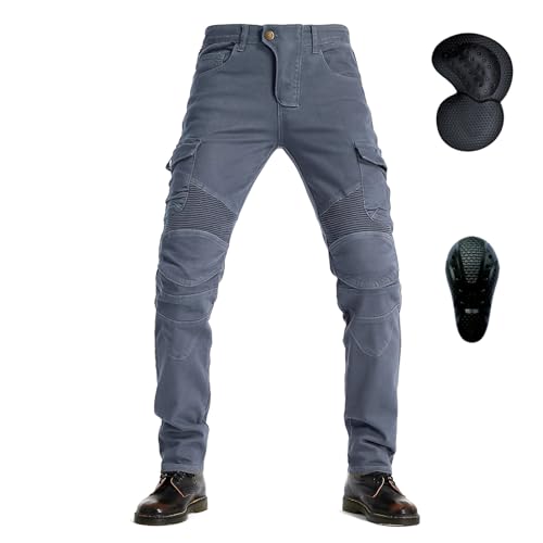 oFzimTo Motorradhose Herren mit Protektoren, Motorrad Jeans Herren, Klassisch Motorrad Hosen Herren, für Winter und Sommer Geeignet (Grau(Protektoren Verbessern),2XL) von oFzimTo