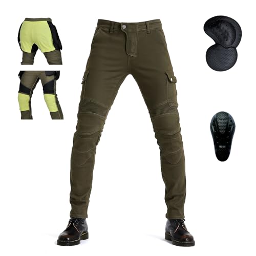 oFzimTo Motorradhose Herren mit Protektoren, Motorrad Jeans Herren, Klassisch Motorrad Hosen Herren, für Winter und Sommer Geeignet (Grün(Kevlar Futter),M) von oFzimTo