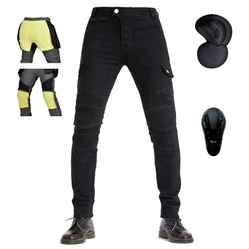 oFzimTo Motorradhose Herren mit Protektoren, Motorrad Jeans Herren, Klassisch Motorrad Hosen Herren, für Winter und Sommer Geeignet (Schwarz(Kevlar Futter),2XL) von oFzimTo