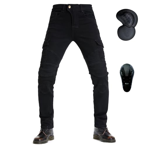 oFzimTo Motorradhose Herren mit Protektoren, Motorrad Jeans Herren, Klassisch Motorrad Hosen Herren, für Winter und Sommer Geeignet (Schwarz(Protektoren Verbessern),2XL) von oFzimTo