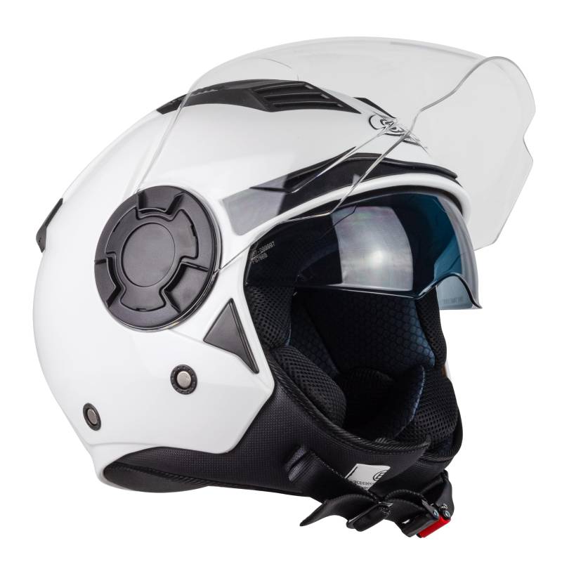 one By Camamoto | Alfa 2.0 Jet-/Demi-Jet-Helm für Motorräder und Motorroller, Glänzendes Weiß, Doppelvisier, ECE R22-06-Zulassung, Größe L (59 cm) von one