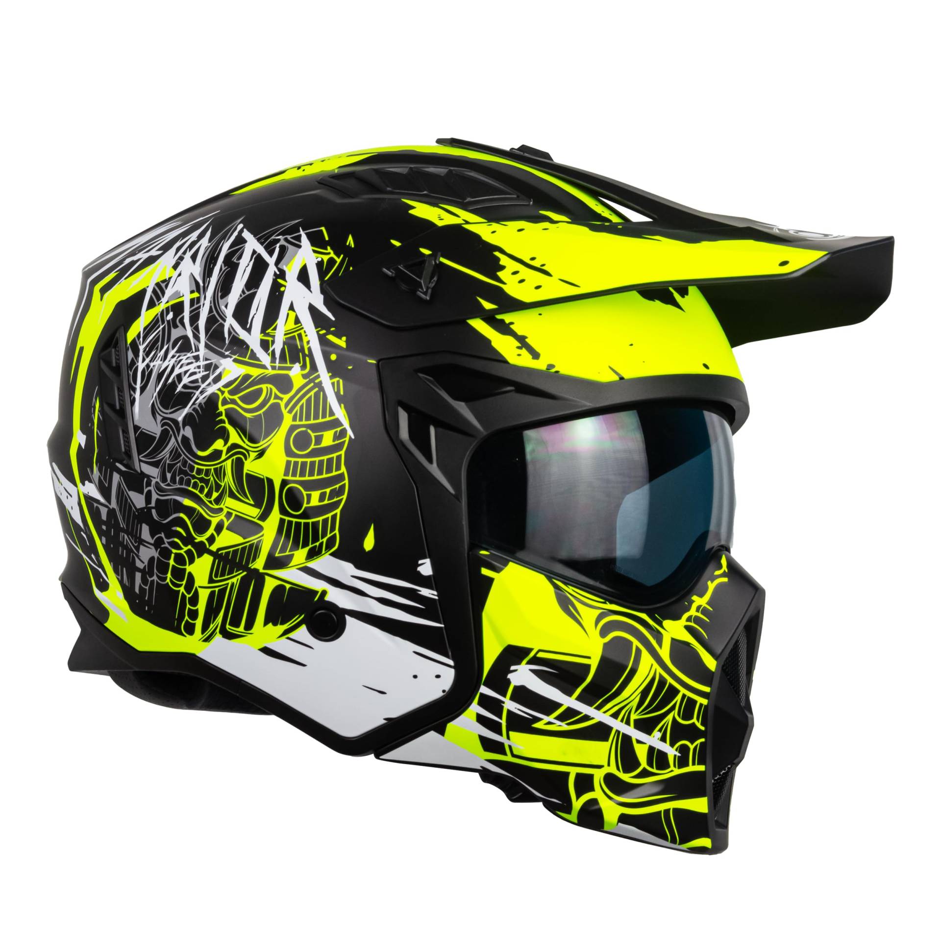 one by Camamoto | Roller- und Motorradhelm, Track Warrior Yellow Jet, Mattschwarz – Gelb, Vollgesichtshelm mit abnehmbarem Kinnschutz, ECE R22-06-Zulassung, Größe L (59 cm) von one