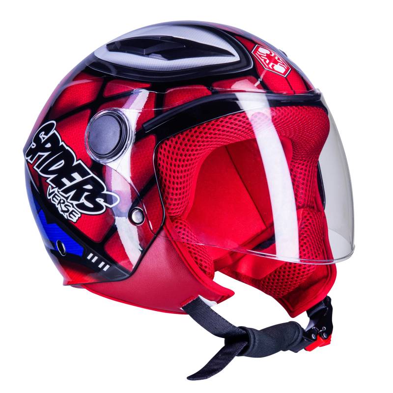 one by Camamoto | Spiderman-Helm für Kinder, Kleinkinder, zugelassen für Motorrad/Roller, Junior, Größe M (Medium) mit mikrometrischem Verschluss | Durchmesser Umfang Bügel 49–50 cm von one