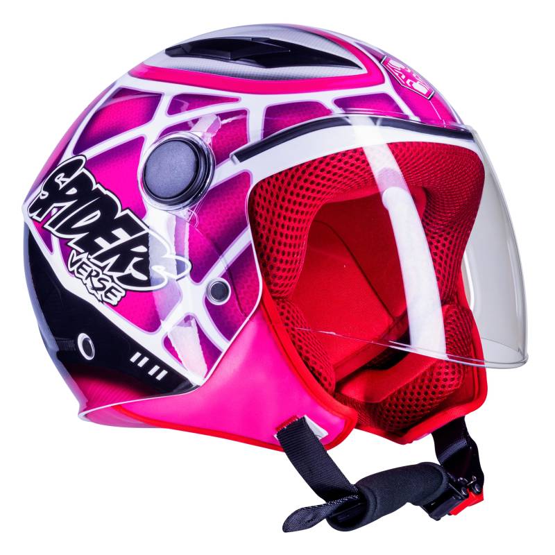 one by Camamoto | Spiderman-Helm für Mädchen, zugelassen, Motorrad und Roller, Größe L (51–52 cm), mikrometrischer Verschluss, Junior von one