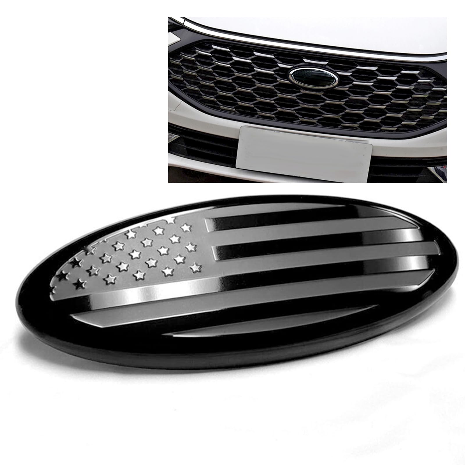 ontto 1 Stück 11.5cm Amerikanische Flagge Frontgrill Hinten Heckklappe Emblem Aufkleber Passt für Ford F150 F250 Explorer Ranger Focus Ecosport Abzeichen Heckklappe Ersatzabdeckung Zubehör Schwarz von ontto