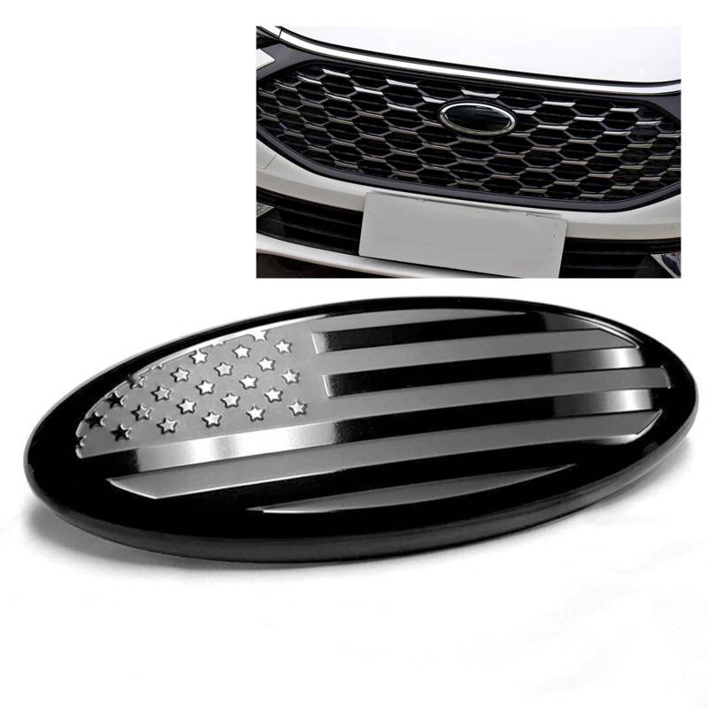 ontto 1 Stück 14.5cm Amerikanische Flagge Frontgrill Hinten Heckklappe Emblem Aufkleber Passt für Ford F150 F250 Explorer Ranger Focus Ecosport Abzeichen Heckklappe Ersatzabdeckung Zubehör Schwarz von ontto