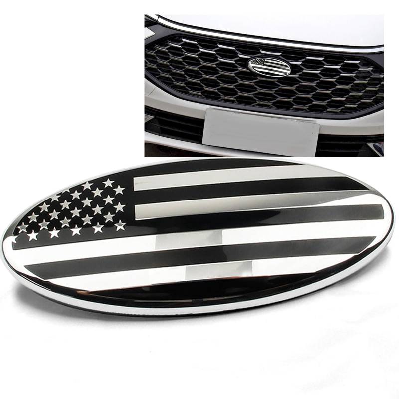 ontto 1 Stück 17.5cm Amerikanische Flagge Frontgrill Hinten Heckklappe Emblem Aufkleber Passt für Ford F150 F250 Explorer Edge Ranger Focus Ecosport Abzeichen Heckklappe Ersatzabdeckung Zubehör Silber von ontto