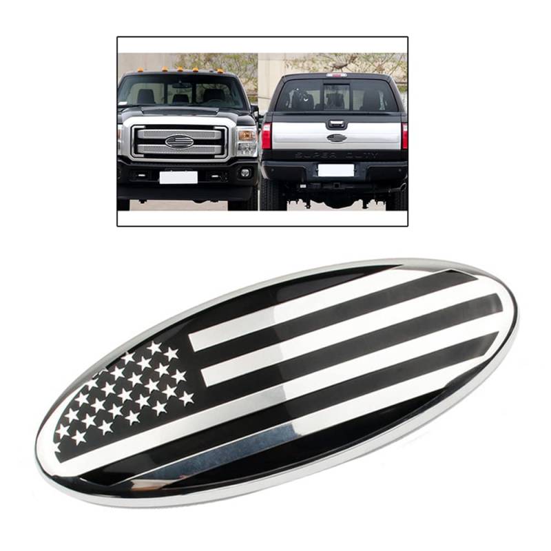 ontto 1 x Frontgrill Heckklappen-Emblem Amerikanische Flagge Ovaler Aufkleber Namensschild Aufkleber passend für Ford F-150 F-250 F-350 Silber (22,9 cm) von ontto