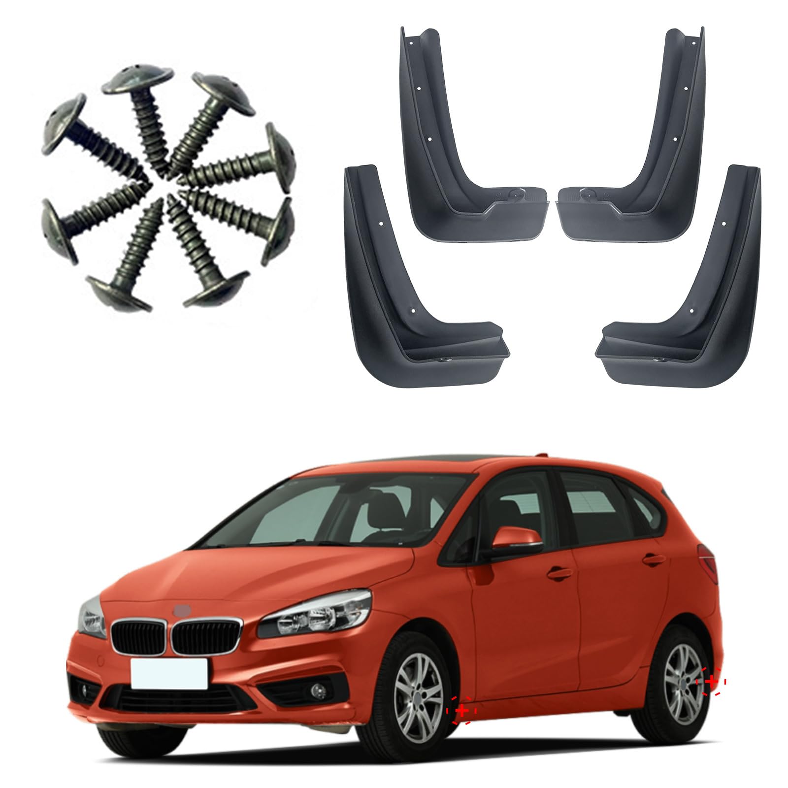 ontto 4 Stück Schmutzfänger Spritzschutz Passt für BMW 2er Activa Tourer F45 F46 2014-2020 Auto-Kotflügel mit Schraube Dustproof Kratzfest Auto Vorne Hinten Schutzblech Mudflap Ersatzzubehör von ontto