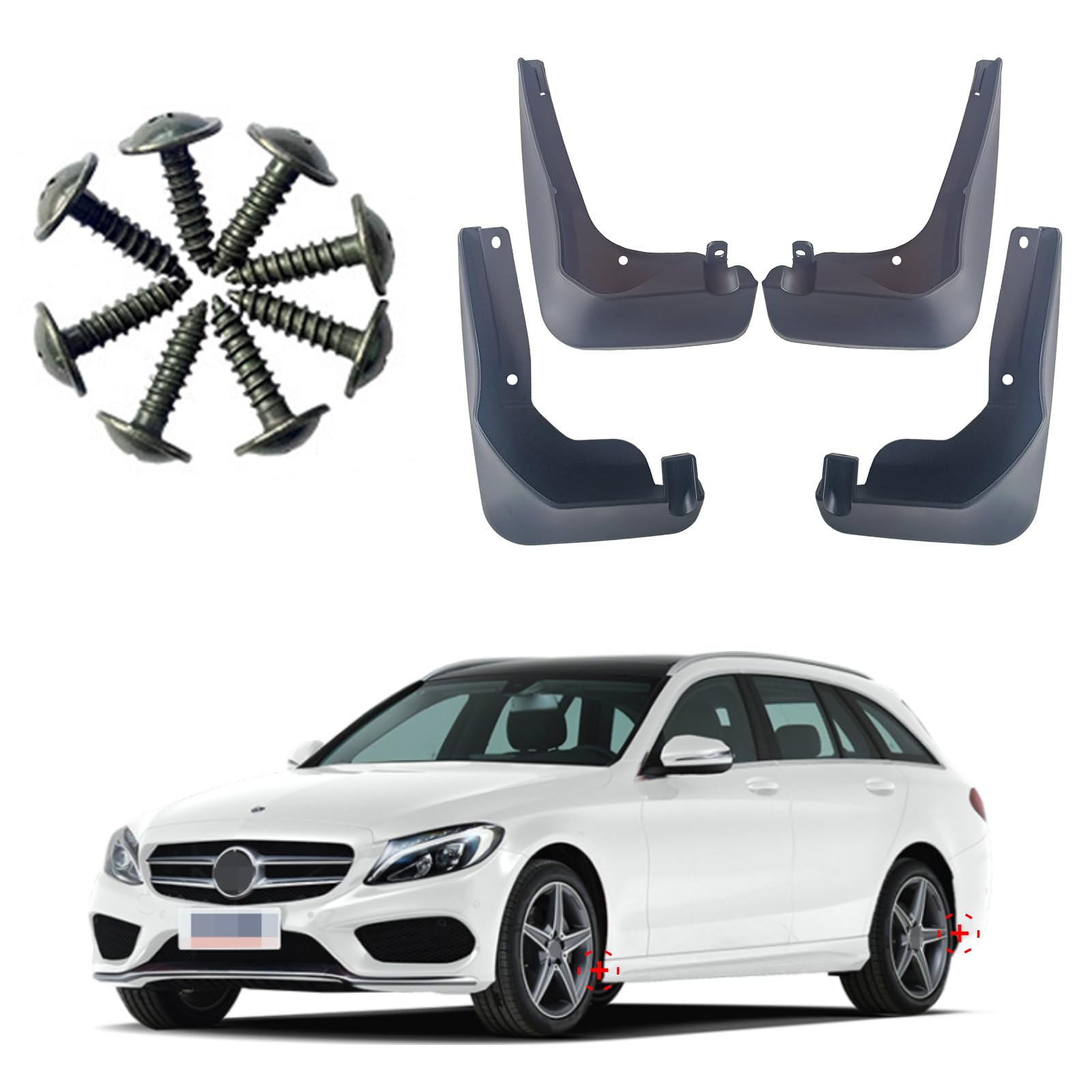 ontto 4 Stück Schmutzfänger Spritzschutz Passt für Mercedes C Klasse Sport 2014-2023 Auto-Kotflügel mit Schraube Dustproof Kratzfest Korrosions Auto Vorne Hinten Schutzblech Mudflap Ersatzzubehör von ontto