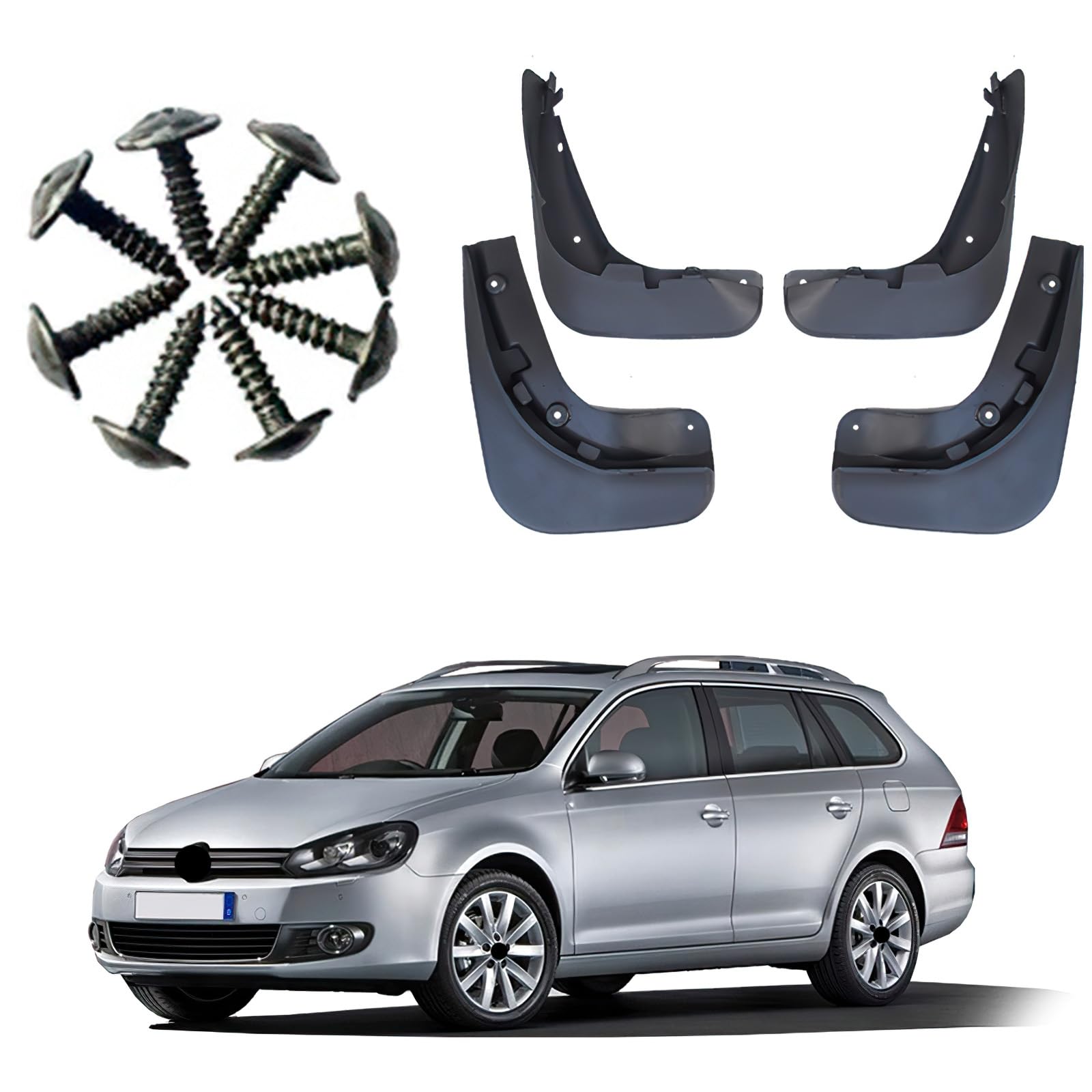 ontto 4 Stück Schmutzfänger Spritzschutz Passt für VW Golf 6 Wagon 2008-2012 Auto-Kotflügel mit Schraube Dustproof Kratzfest Korrosions Auto Vorne Hinten Schutzblech Mudflap Ersatzzubehör von ontto