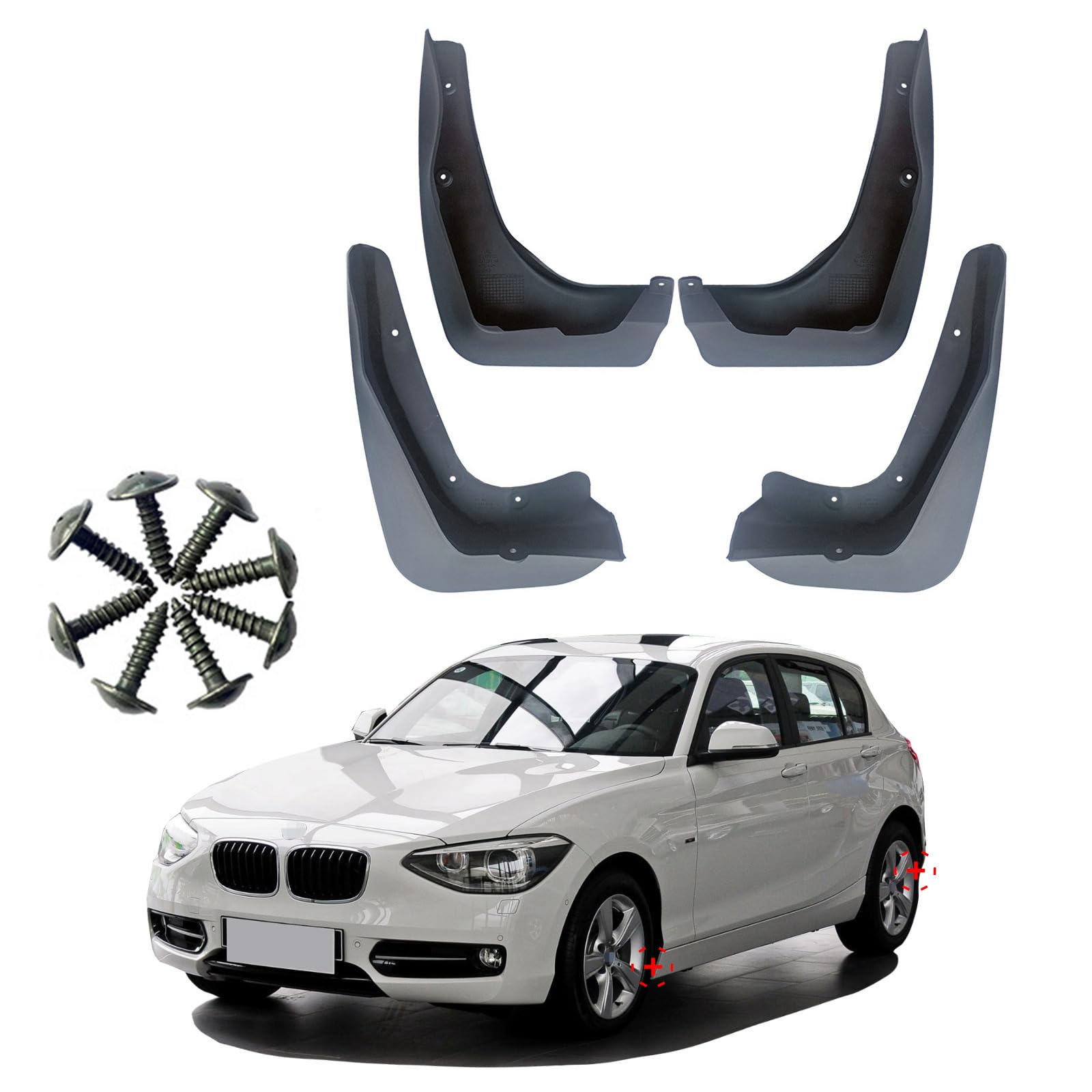 ontto ABS-Kunststoff-Auto-Schmutzfänger, Spritzschutz, kompatibel mit BMW 1er-Serie 116i/118i/120i/125i 2012–2016, Außenzubehör, ohne Bohren, Reifenschutz, 4 Stück, schwarz von ontto