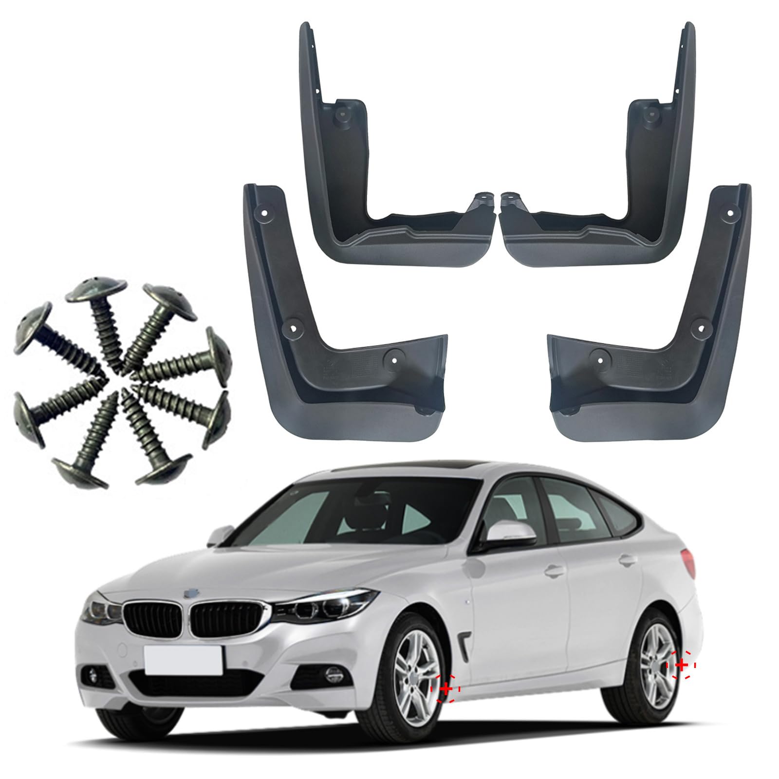 ontto ABS-Kunststoff-Spritzschutz, Schmutzfänger, Spritzschutz, vorne oder hinten, kompatibel mit BMW 3er-Serie GT 2013–2020, Außenzubehör, kein Bohren, Reifenschutz, 4 Stück, schwarz von ontto