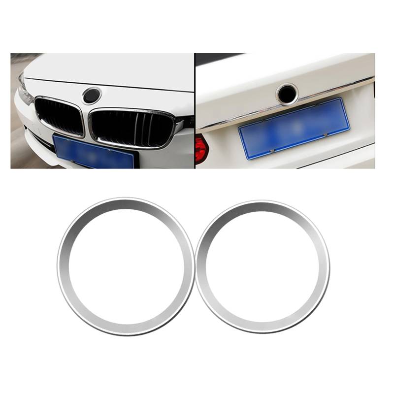 ontto Auto Vorne Hinten Abzeichen Ring Aufkleber Passt für BMW 1er 2er 3er 4er 5er 6er 7er X1 X3 X5 X7 M3 M4 M5 Logo Emblem Dekorative Abdeckung Motorhaube Kofferraum Emblem Dekorativer Ring-Silber von ontto