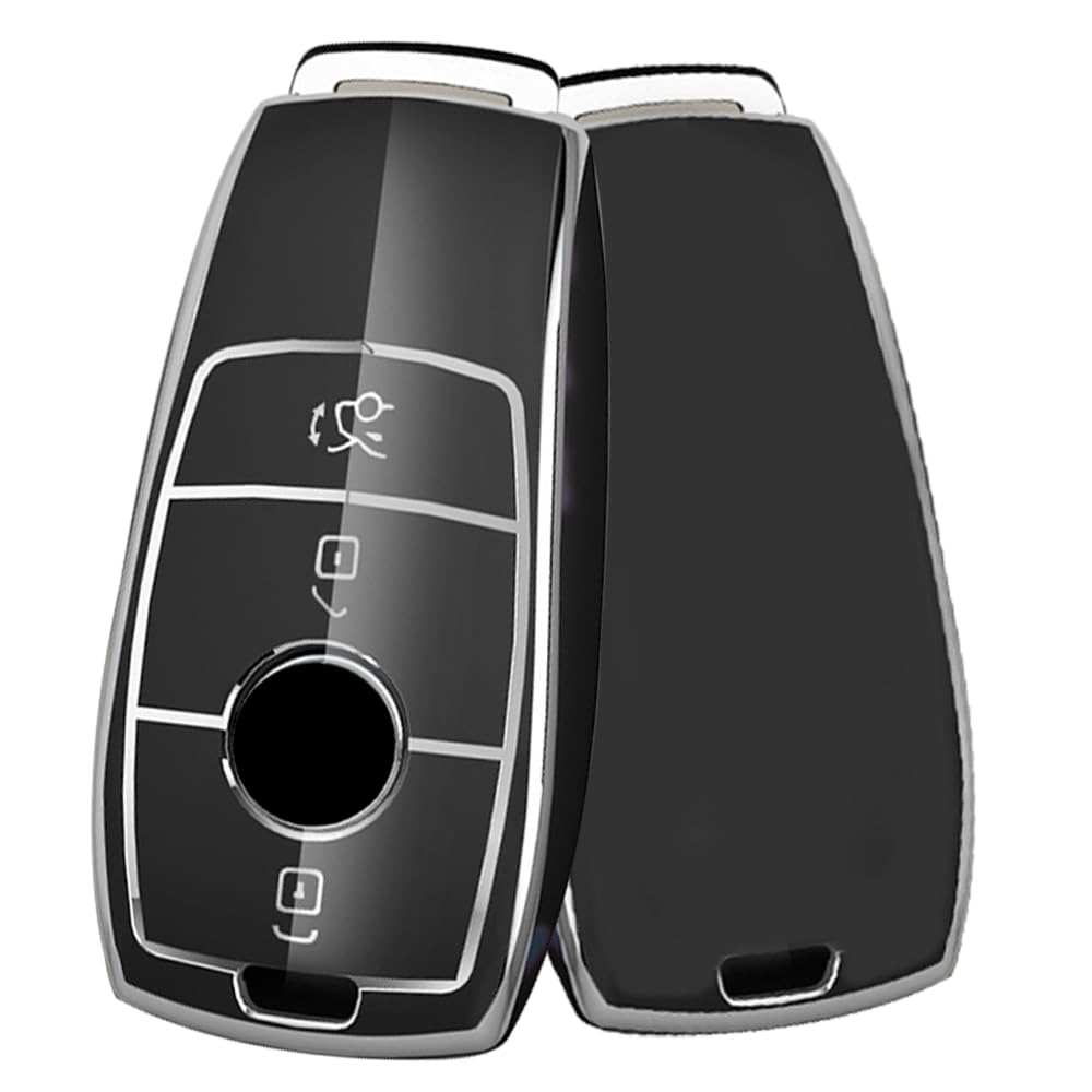 ontto Autoschlüssel Hülle Passt für Mercedes A C E G S Klasse AMG GLK GLA GLC GLE GLS SL SLC SLS SLK Schlüsselhülle Schutzhülle TPU Fernbedienung Cover Etui Schlüsselbox Zubehör 3 Tasten-Schwarz von ontto