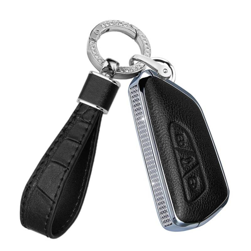 ontto Autoschlüssel Hülle Schlüsseletui Passt für VW Golf 8 MK8 Teramont ID.3 ID.4 ID.5 für Skoda Enyaq iV Octavia Seat Leon Schlüsselcover Metall Leder Schlüsselbox Schlüsselanhänger-D Schwarz von ontto
