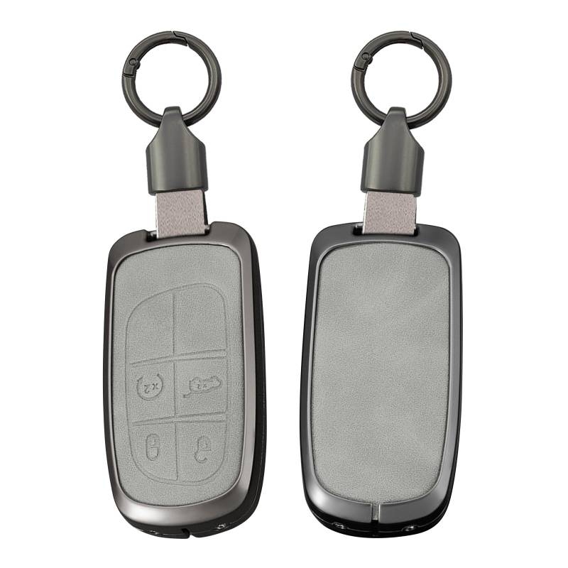 ontto Autoschlüssel Hülle passt für FIAT 500X Freemont Schutzhülle Schlüsselhülle Cover für Chrysler Pacifica 200 300C Dodge Dart Durango Fernbedienung Keyless Schlüsselanhänger 4 Tasten-Grau von ontto