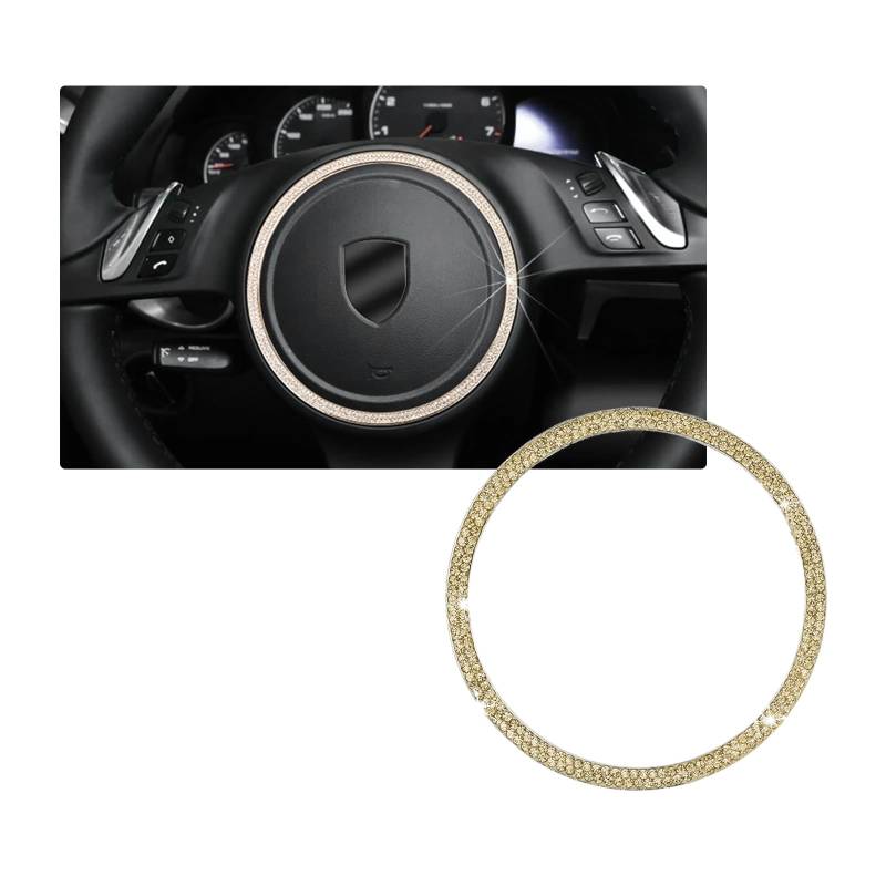 ontto Bling Auto Lenkrad Dekorativer Ring Innenzubehör Passt für Porsche Cayenne Paramera Diamant Aufkleber Lenkrad Logo Strass Lenkrad Abziehbilder Abdeckung für Autozubehör Tippe A Gold von ontto