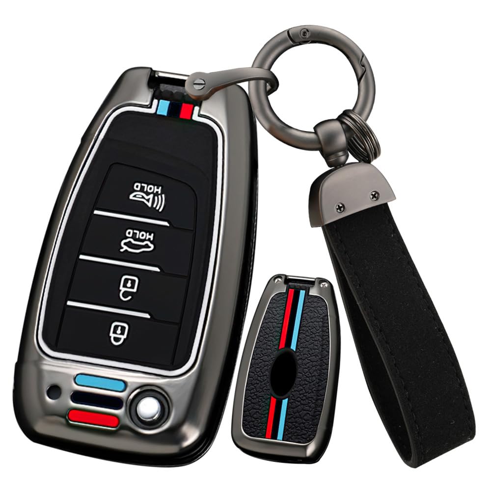 ontto Klapp Autoschlüssel Hülle Etui Passt für Hyundai Elantra Solaris Tucson i30 i30n i35 i40 Kona Genesis Santa Fe Azera Metall Schlüsselhülle Schlüsselanhänger Schlüsselgehäuse 4 Tasten-Schwarz von ontto
