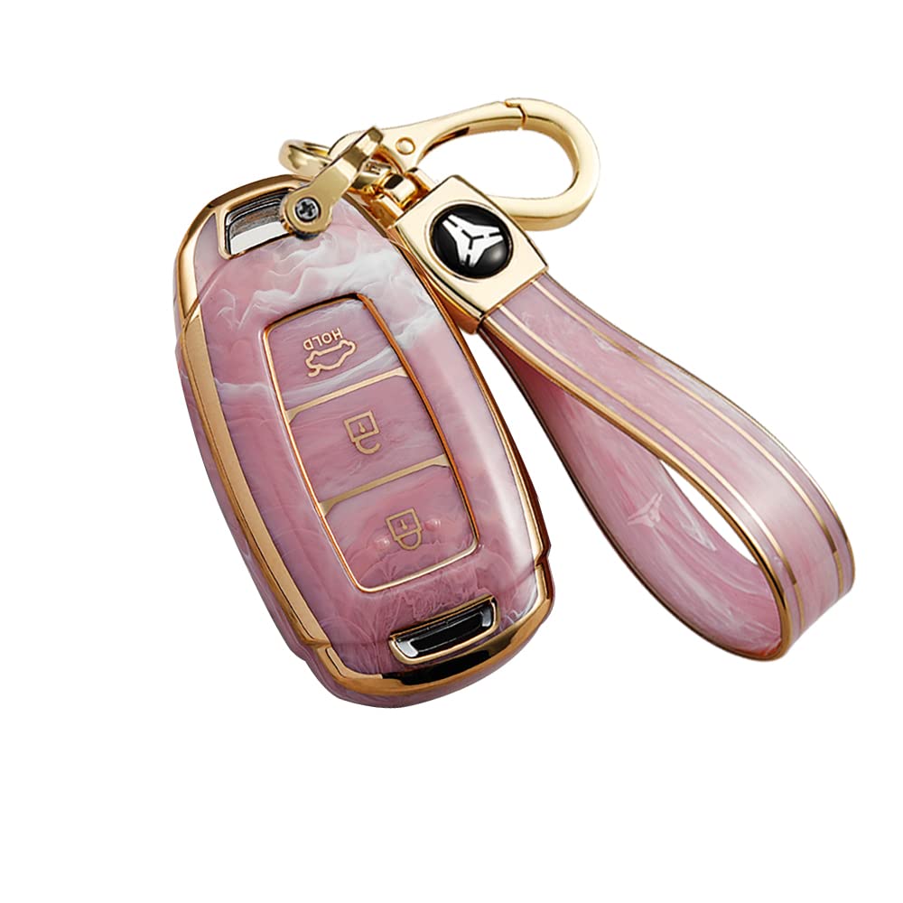 ontto Kompatibel mit Hyundai Santa Fe Palisade Kona Elantra Schlüsselhülle Smart Remote Key Case mit Schlüsselanhänger Pink von ontto