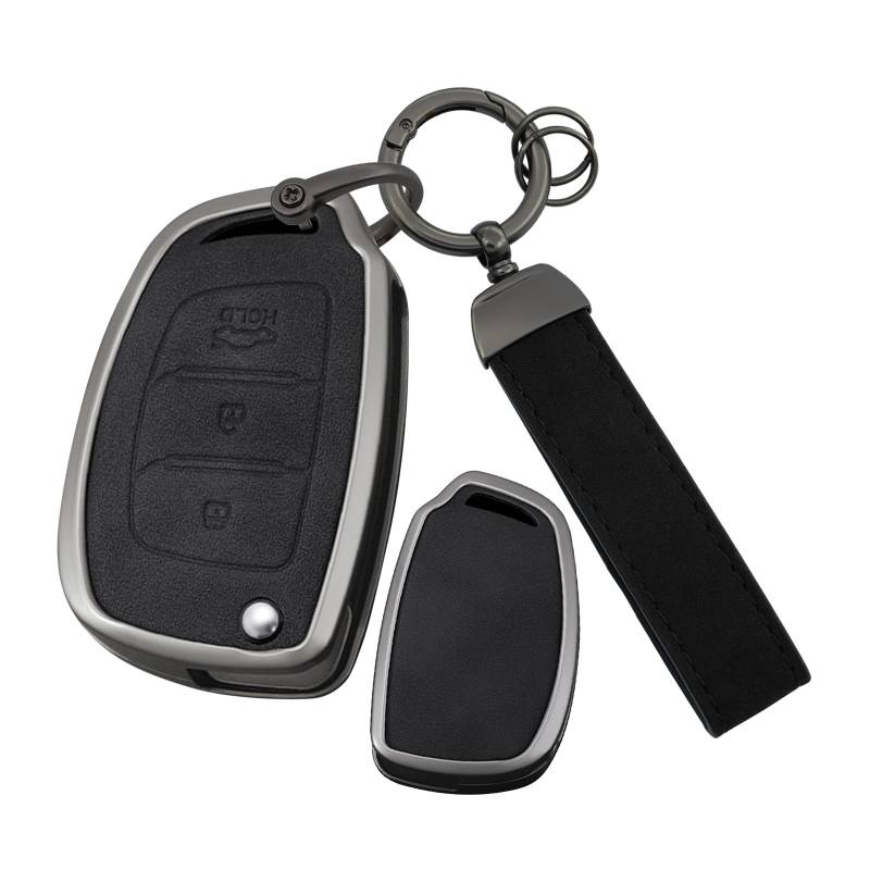 ontto Schlüsselhülle Autoschlüssel Hülle Etui Passt für Hyundai i40 i30 i20 i10 ix20 ix30 ix25 ix35 Santa Fe Tucson Elantra Accent Auto Schlüsselcover Leder Metall Schlüsselbox 3 Tasten-H Schwarz von ontto