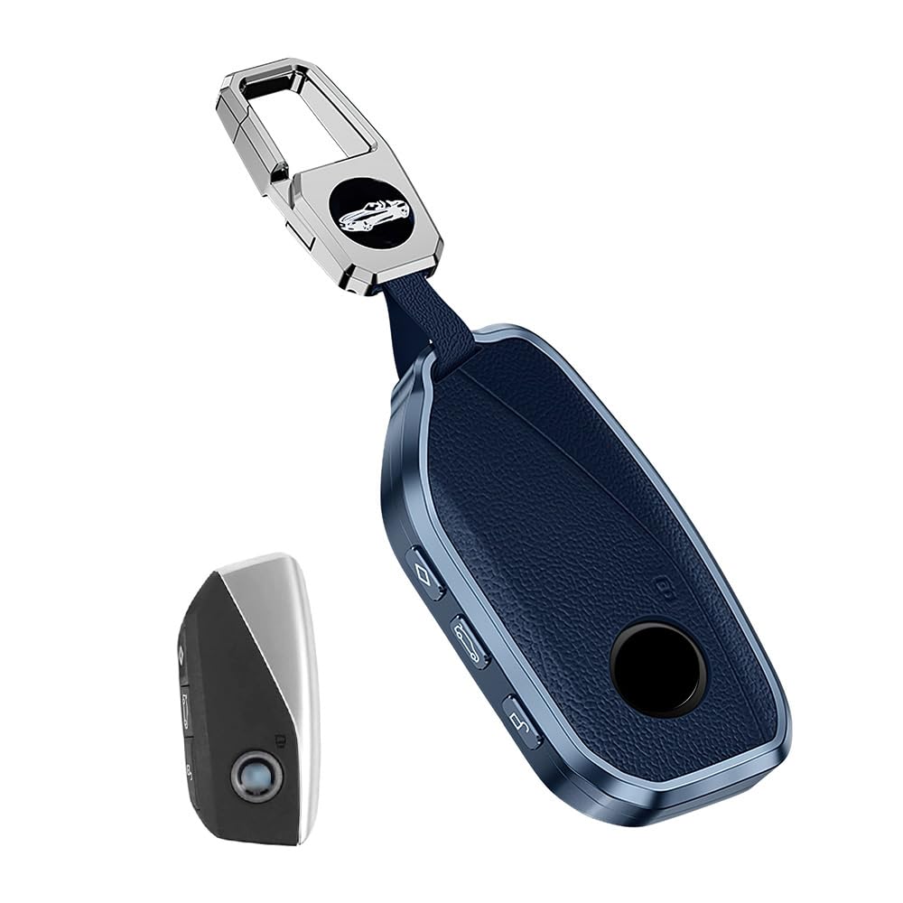 ontto Schlüsselhülle aus Leder, leicht und langlebig, kompatibel mit BMW 7er-Serie 740 760i X7 IX XM 2023 Smart Remote Key Blau von ontto