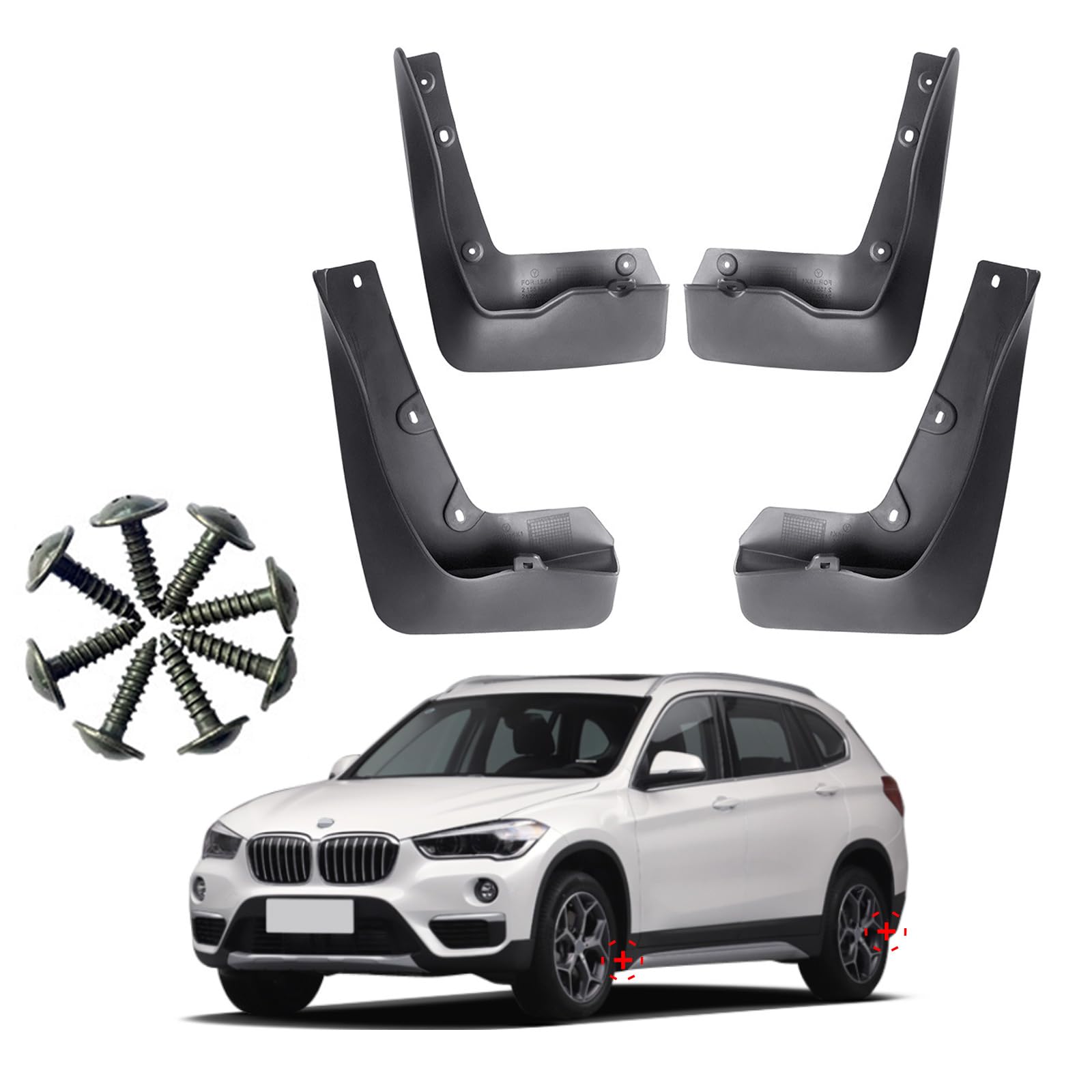 ontto Schmutzfänger, ABS-Kunststoff, Spritzschutz, kompatibel mit BMW X1 2016–2021, Außenzubehör, ohne Bohren, Reifenschutz, vorne und hinten, 4 Stück, Schwarz von ontto