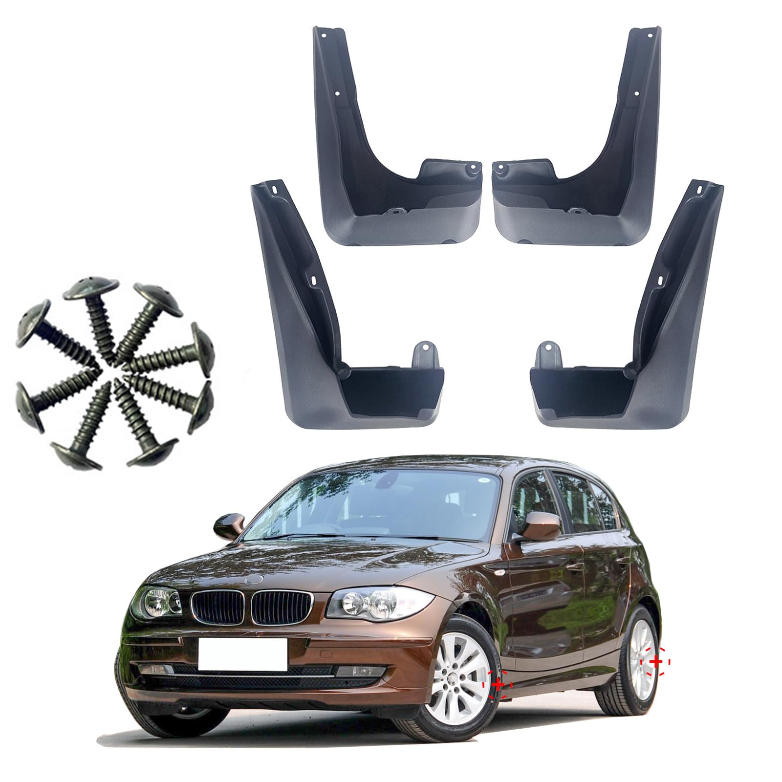 ontto Schmutzfänger, Spritzschutz, ABS-Kunststoff, Auto-Schutzblech, kompatibel mit BMW 1er-Serie 120i 130i 2007–2011, Außenzubehör, kein Bohren, Reifenschutz, 4 Stück, schwarz von ontto