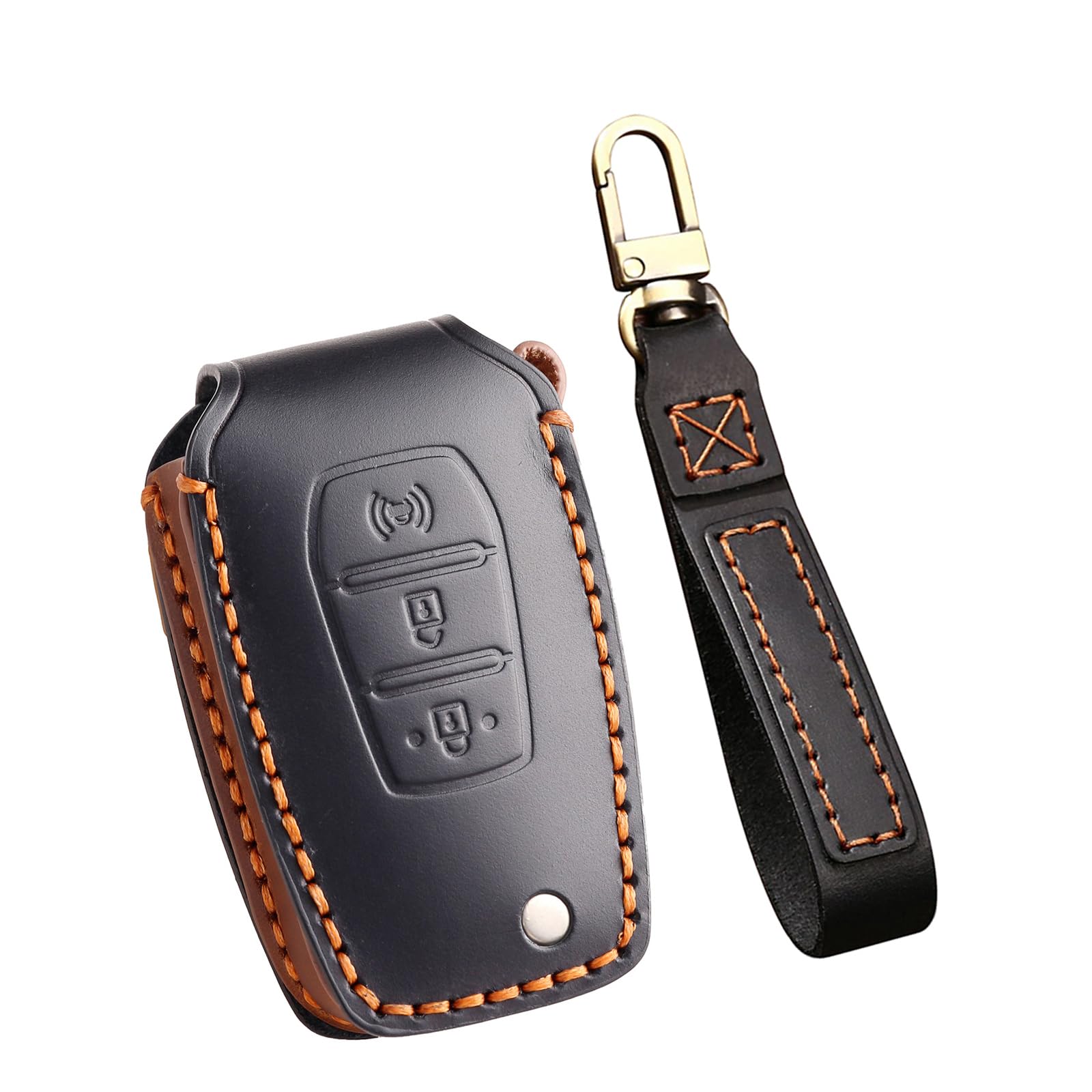 ontto Smart Autoschlüssel Hülle Passt für SsangYong Kyron 2 Sanka Actyon Korando Tivoli Keyless Go Leder Schutzhülle Schlüsselhülle Fernbedienung Cover Schlüsselanhänger 3 Tasten-A Schwarz von ontto