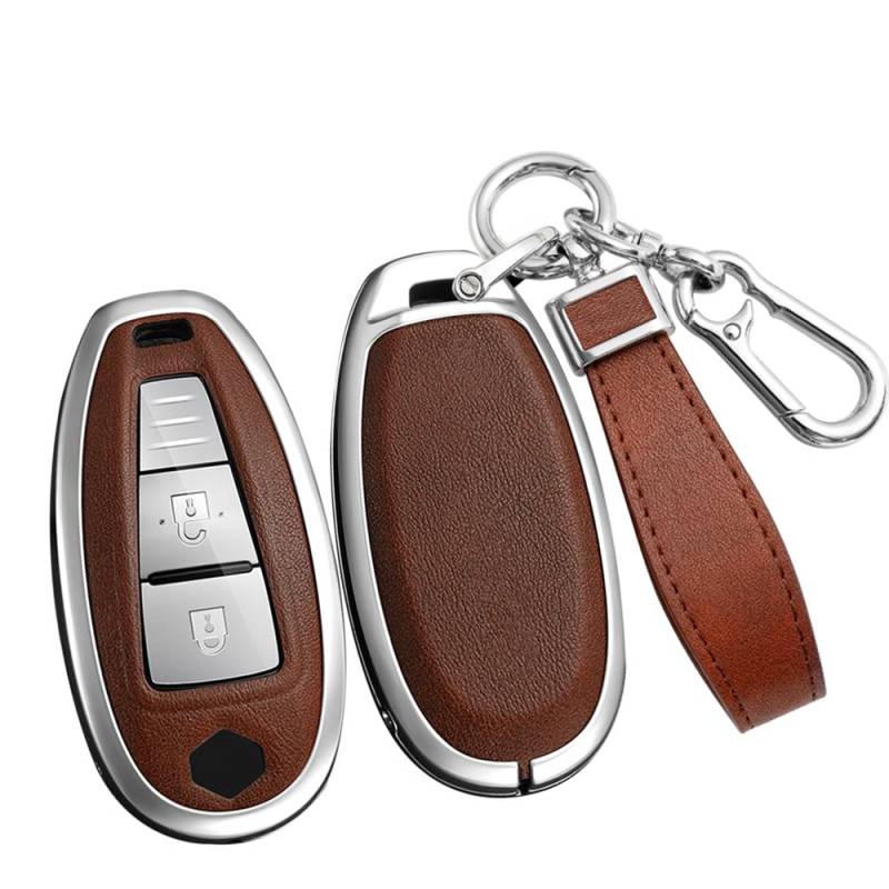 ontto Smart Remote Key Case Stilvolle Schlüsselhalter Kompatibel mit Suzuki Swift Vitara SX4 Baleno Kizashi Ciaz Ignis S-Cross Ertiga Schlüsselanhänger Metall und Leder Schlüsseltasche Braun von ontto