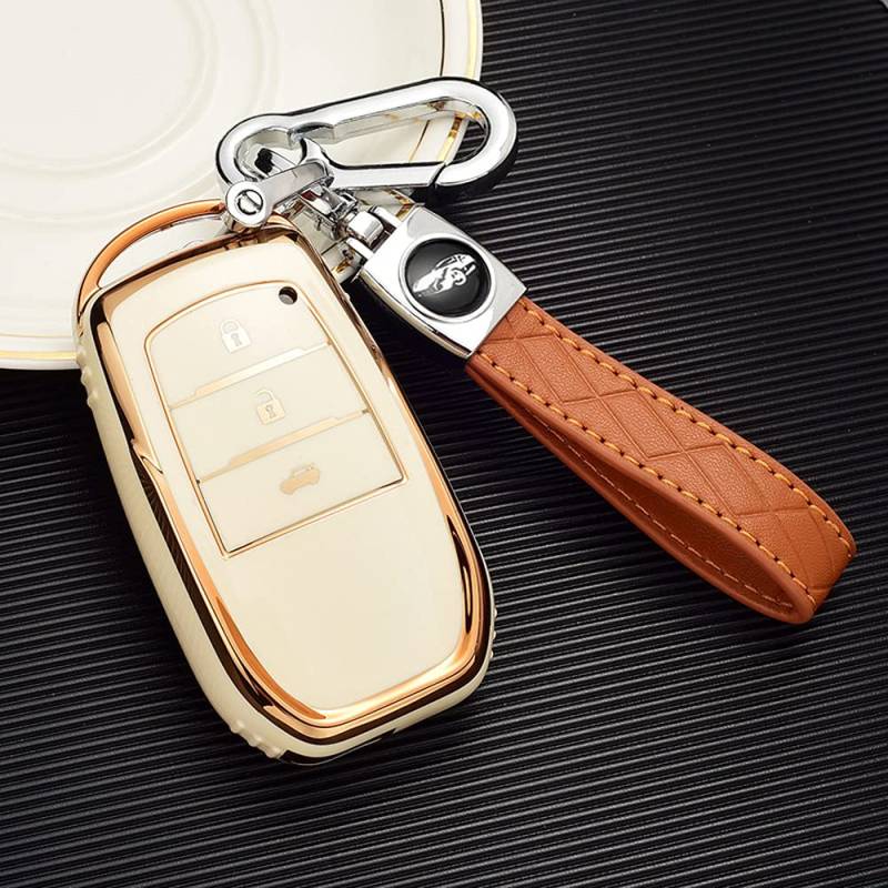 ontto TPU Autoschlüssel Hülle Passt für Toyota Camry CHR RAV4 Auris Yaris Prius Aygo Corolla Prado Crown Schlüsselcover Schutzhülle Schlüsselhülle Schlüsselanhänger Schlüssel Schutz Etui-Beige von ontto