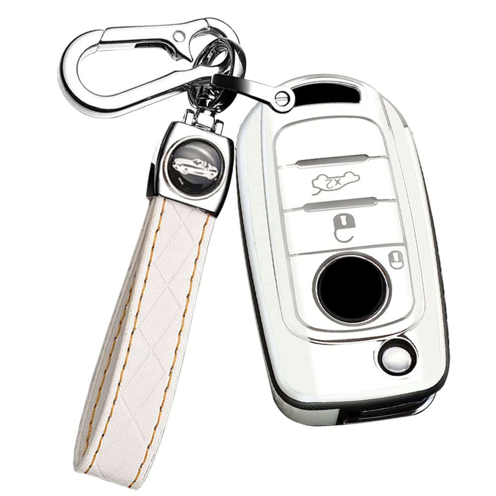 ontto TPU Schlüsselhülle Autoschlüssel Hülle Passt für FIAT Tipo Toro Nuovo Freedom 500X Doblo Argo Grazie Klappbarer Schlüsselschutz Schlüsseletui Schutzhülle Schlüsselanhänger 3 Tasten-B Weiß von ontto