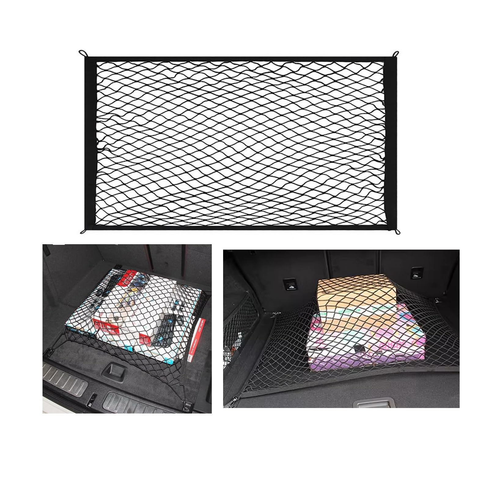 ontto Universal Auto Kofferraumnetz Gepäcknetz 60x80cm Aufbewahrung Nylonnetz für Kofferraum Autodach Wohnmobil Gepäcknetz mit 4 ABS Haken für die Meisten Autos Einlagiger Auto-Organizer von ontto